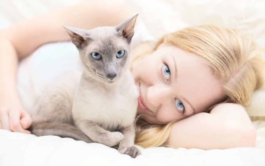 woman and cat