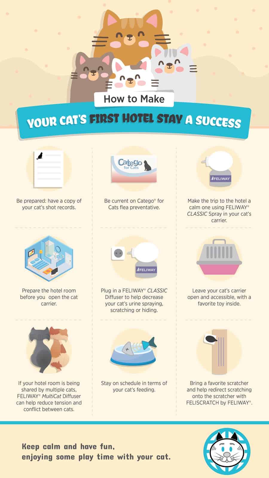 infographic; how to make your cat's first hotel stay a success