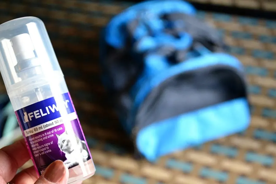 Feliway classic spray to keep cat calm during travel