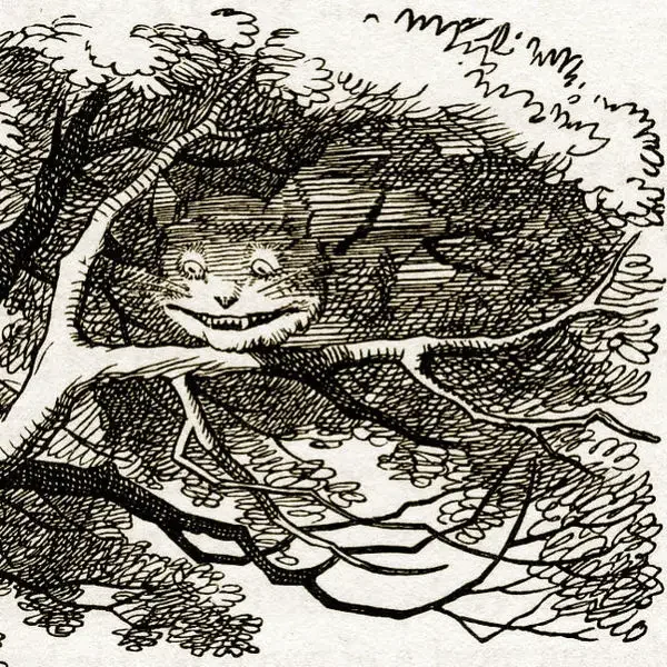 Cheshire Cat. Graphic courtesy John Tenniel, Public domain, via Wikimedia Commons