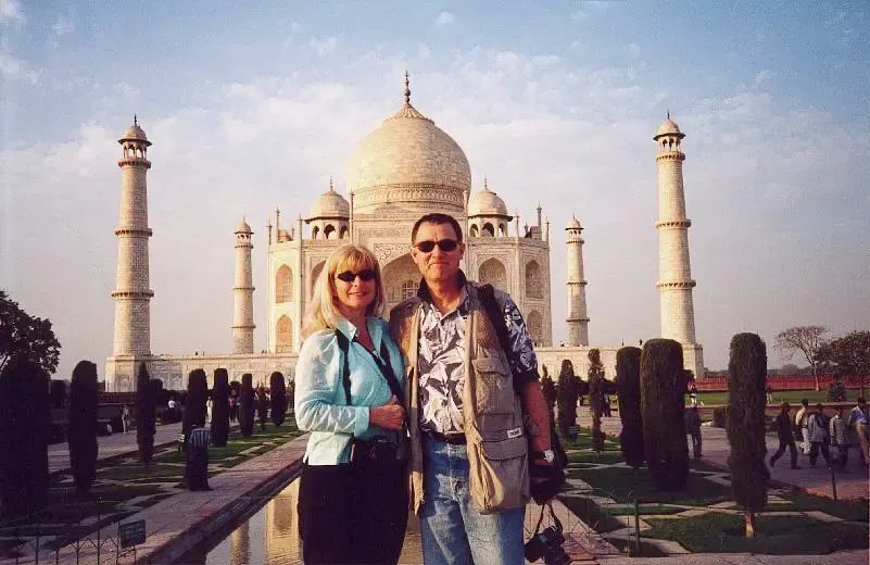 authors in front of Taj Mahal