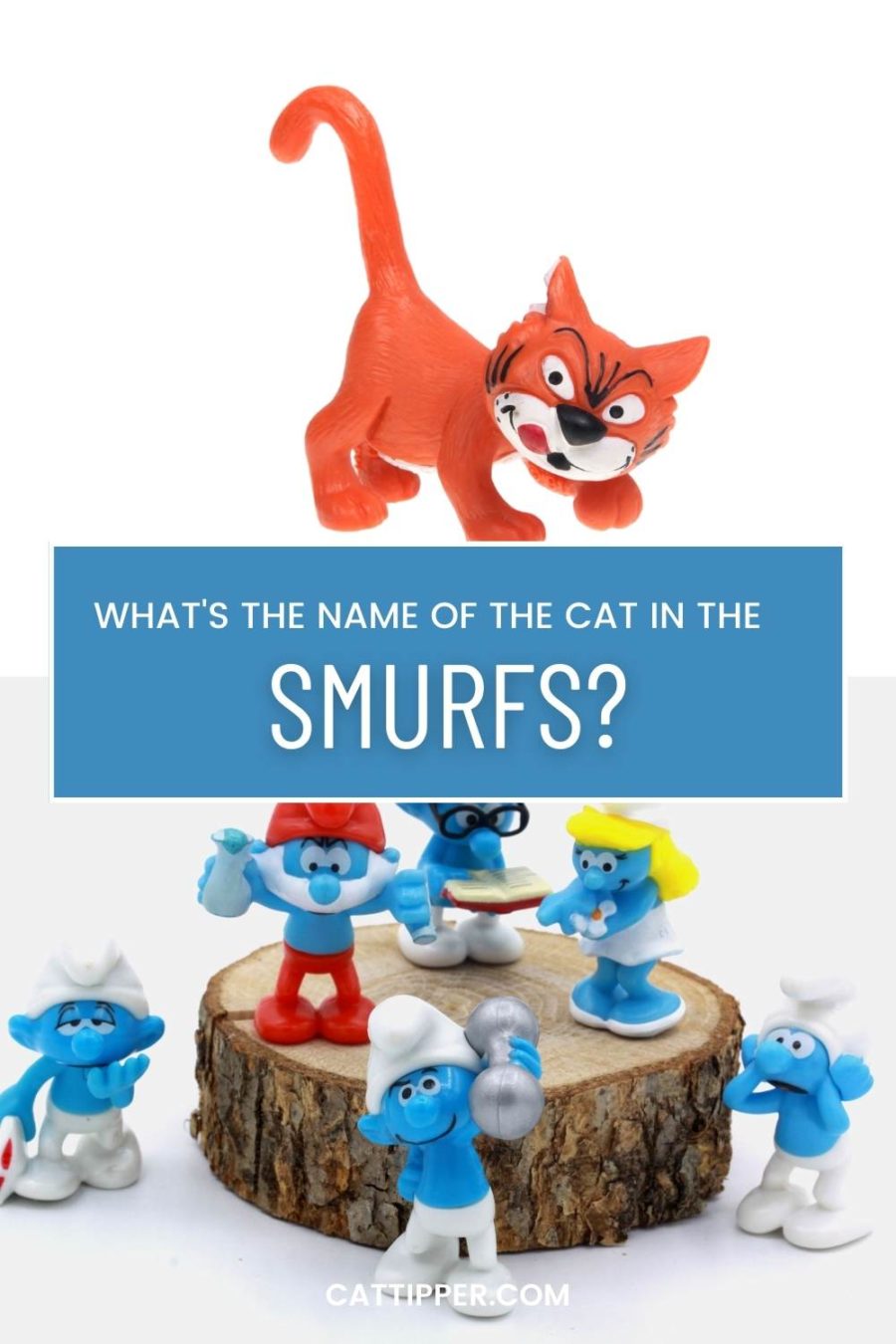 image of cat figurine from the Smurfs cartoon show and an image of Smurf figurines