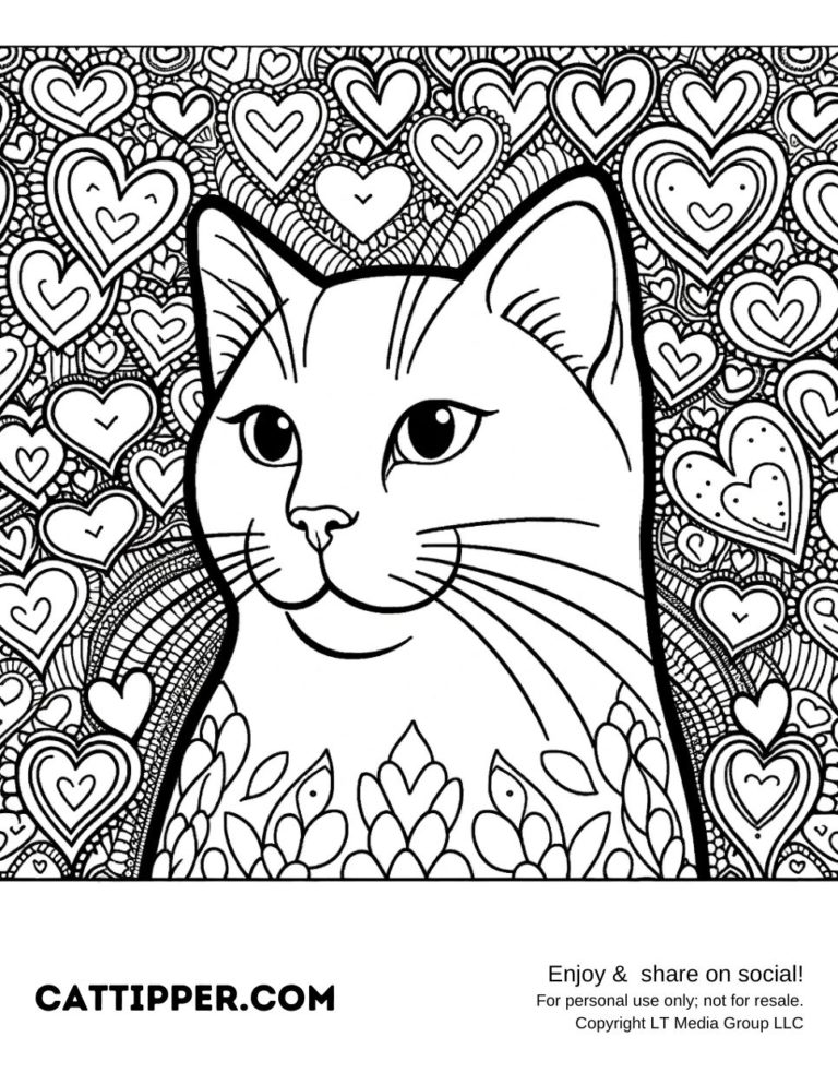 Free Printable Cat Valentine Coloring Pages