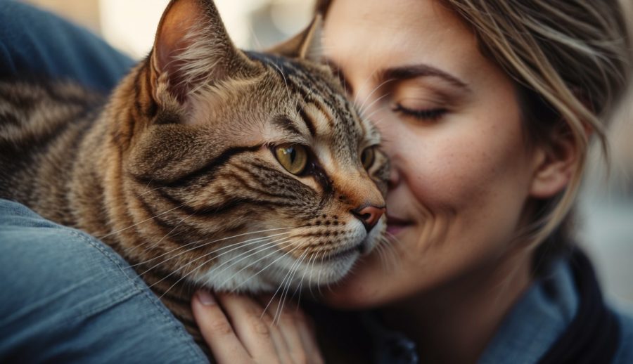 cat being nuzzled by woman