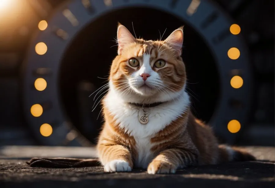 cat surrounded by small lights